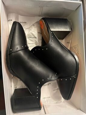 Report Black Studded Leather Ankle Booties